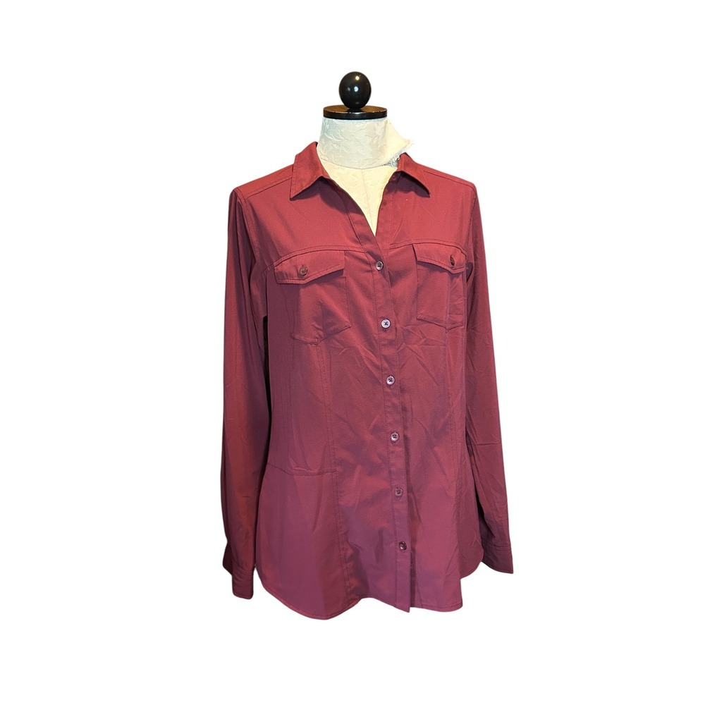 ExOfficio Womens Burgundy Ventilated Hiking Travel Shirt Long Sleeve Sz L